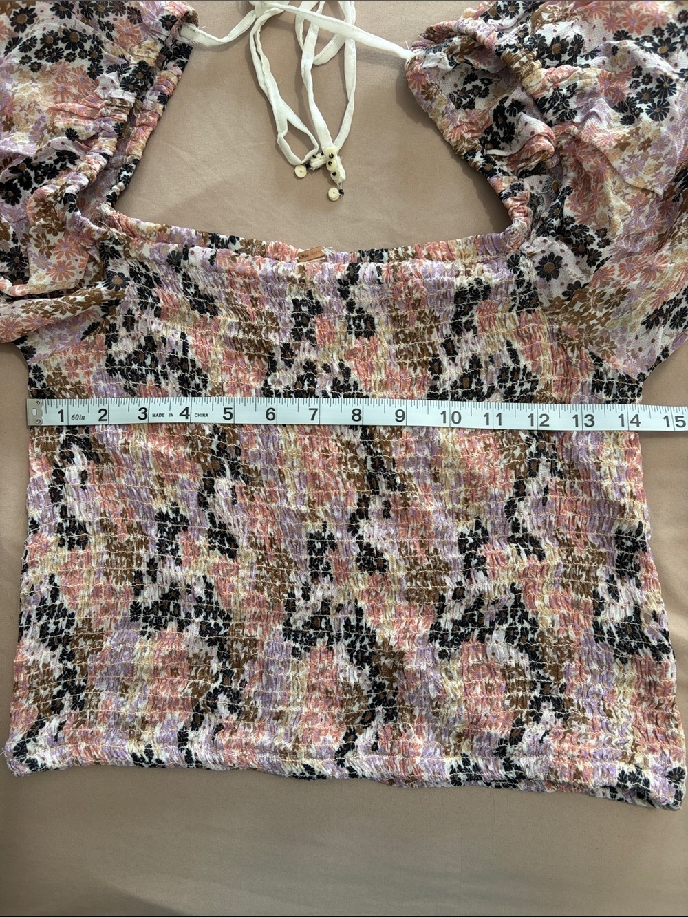 NWT Free People Pink Multi Floral Smocked Peasant Blouse - Picture 10 of 12